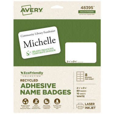 Avery EcoFriendly Recycled Name Tags, 2-1/3
